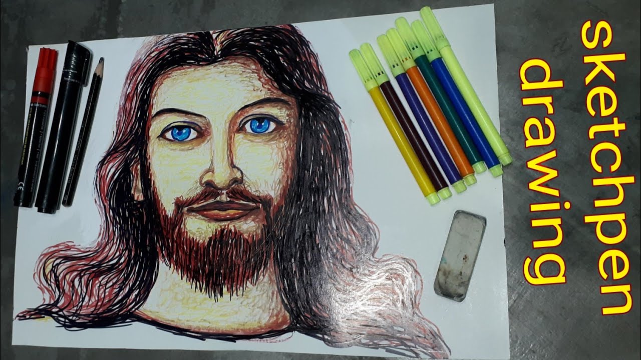 jesus christ portrait drawing || color sketchpen drawing video 