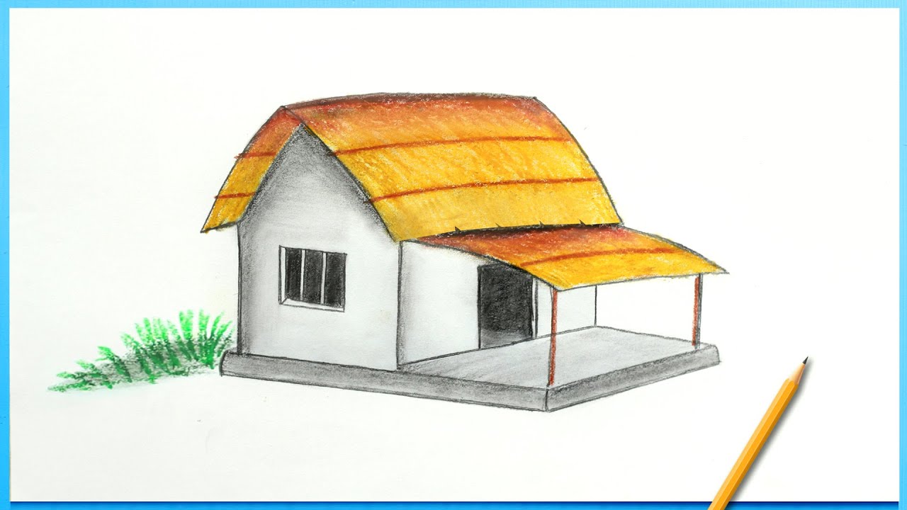 House Drawing ? How to Draw a Village Hut || Easy House Sketch 