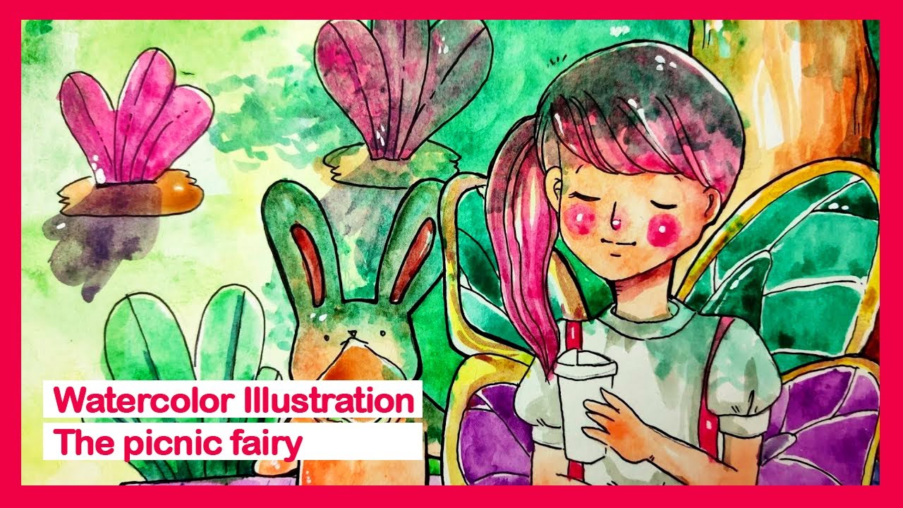 The picnic fairy - Menggambar dan melukis cat air | Watercolor Illustration 