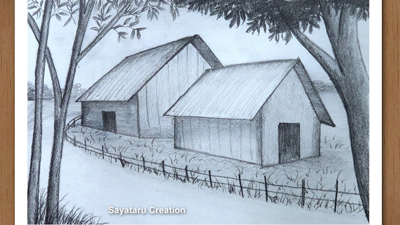 How to draw a Village scenery with pencil step by step | Pencil Sketch for Beginners 