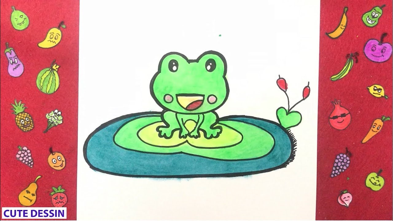 Comment dessiner et colorier une grenouille mignon facilement étape par étape 4 – Dessin grenouille 