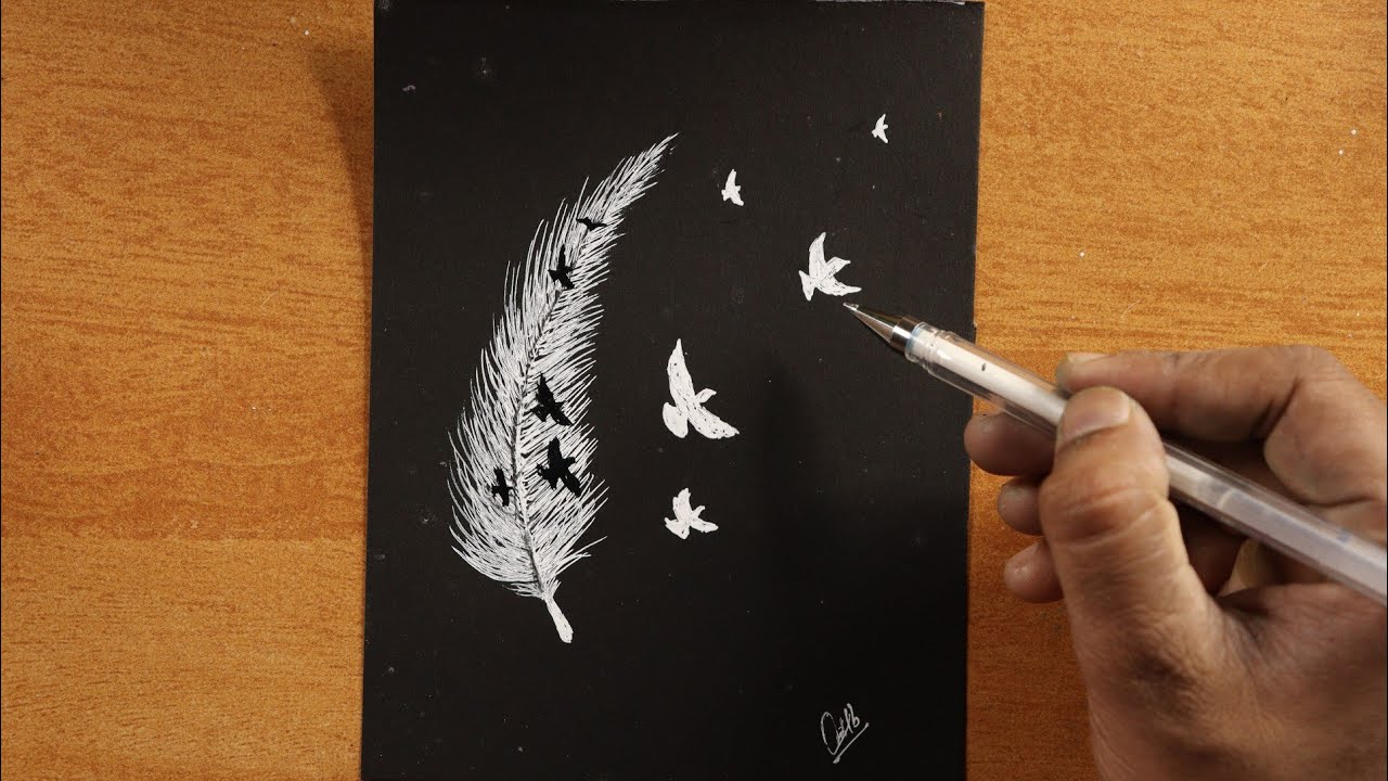 Drawing on Black Cardboard || Easy drawing using White gel pen 