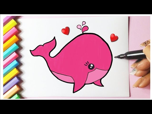 Cómo dibujar una linda ballena rosa kawaii ♥ Dibujos Kawaii - Dibujos para dibujar 