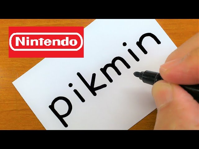 How to turn words PIKMIN（Pikmin 3 Deluxe｜Nintendo）into a cartoon - How to draw doodle art on paper 