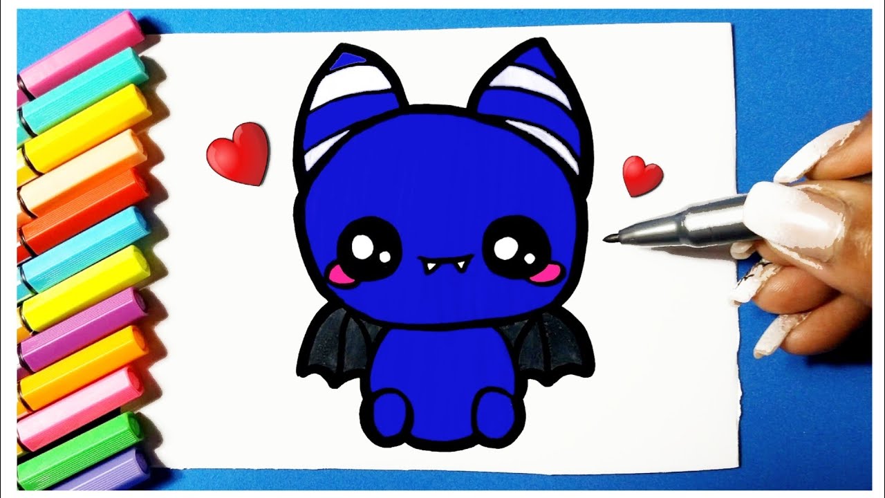 Como desenhar Morceguinho de Halloween fofo Kawaii ❤ Desenhos de Halloween - Desenhos para Desenhar 