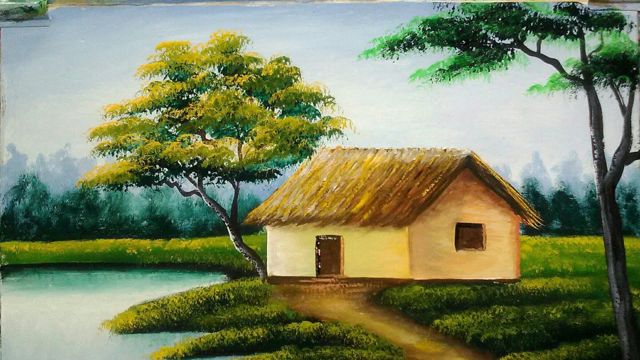 village senary painting step by step for beginners 