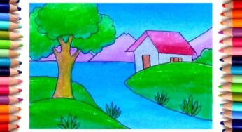 How to draw easy village scenery with oil pastel step by step | Drawing for beginners