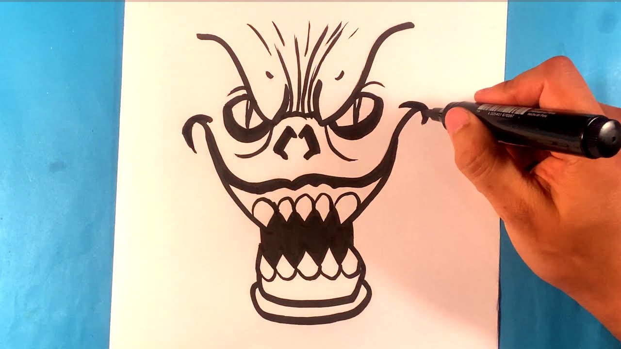 How to Draw a Scary Monster Face - Halloween Drawing Lesson 