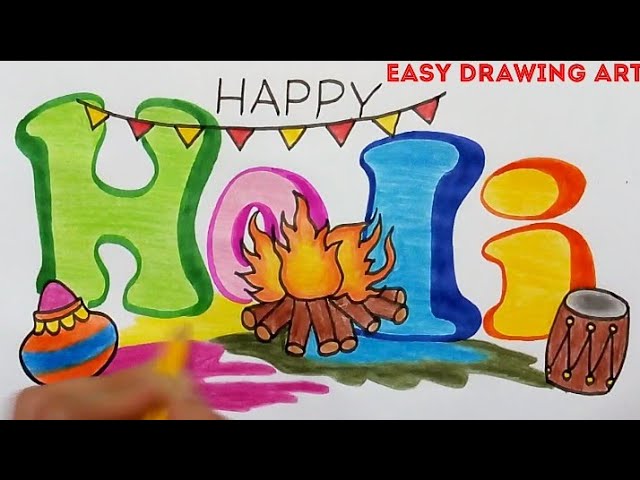 How To Make Holi Greeting Card Drawing Holi Poster Making For Kids In drawing from this book, copy the last diagram, or finished picture, of the particular series. how to make holi greeting card drawing