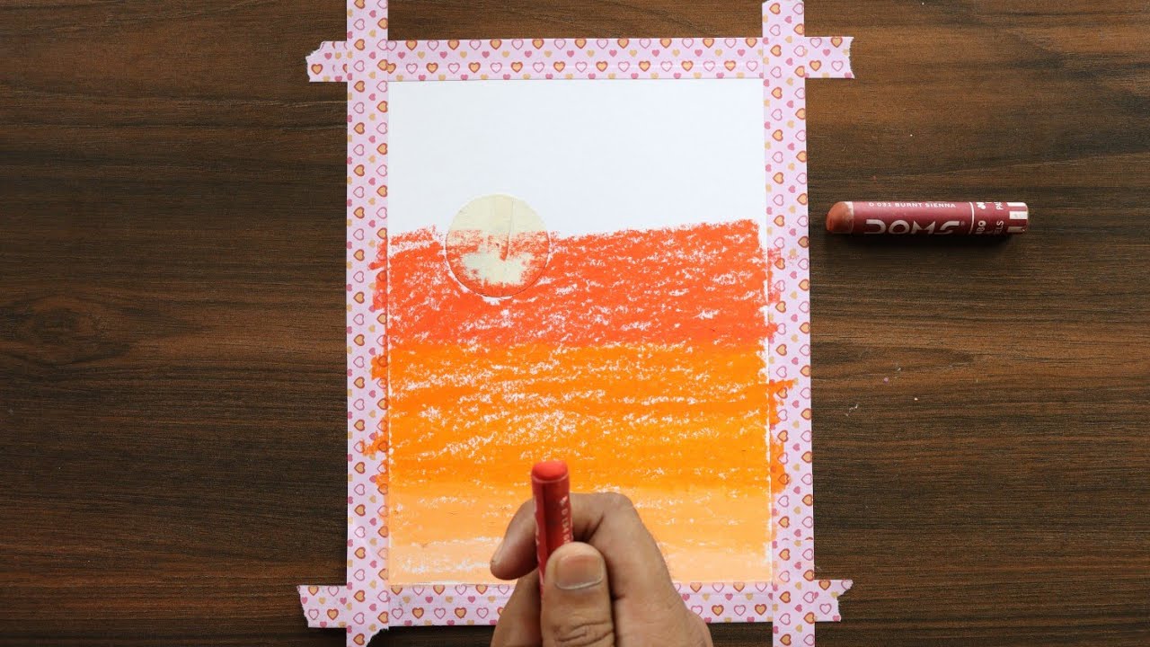 Sunset scenery Drawing / Easy Drawing with Oil Pastels for Beginners / Step by Step Drawing 