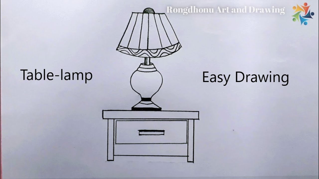 TABLE LAMP drawing | Draw a Table lamp in a Table Very Easy 