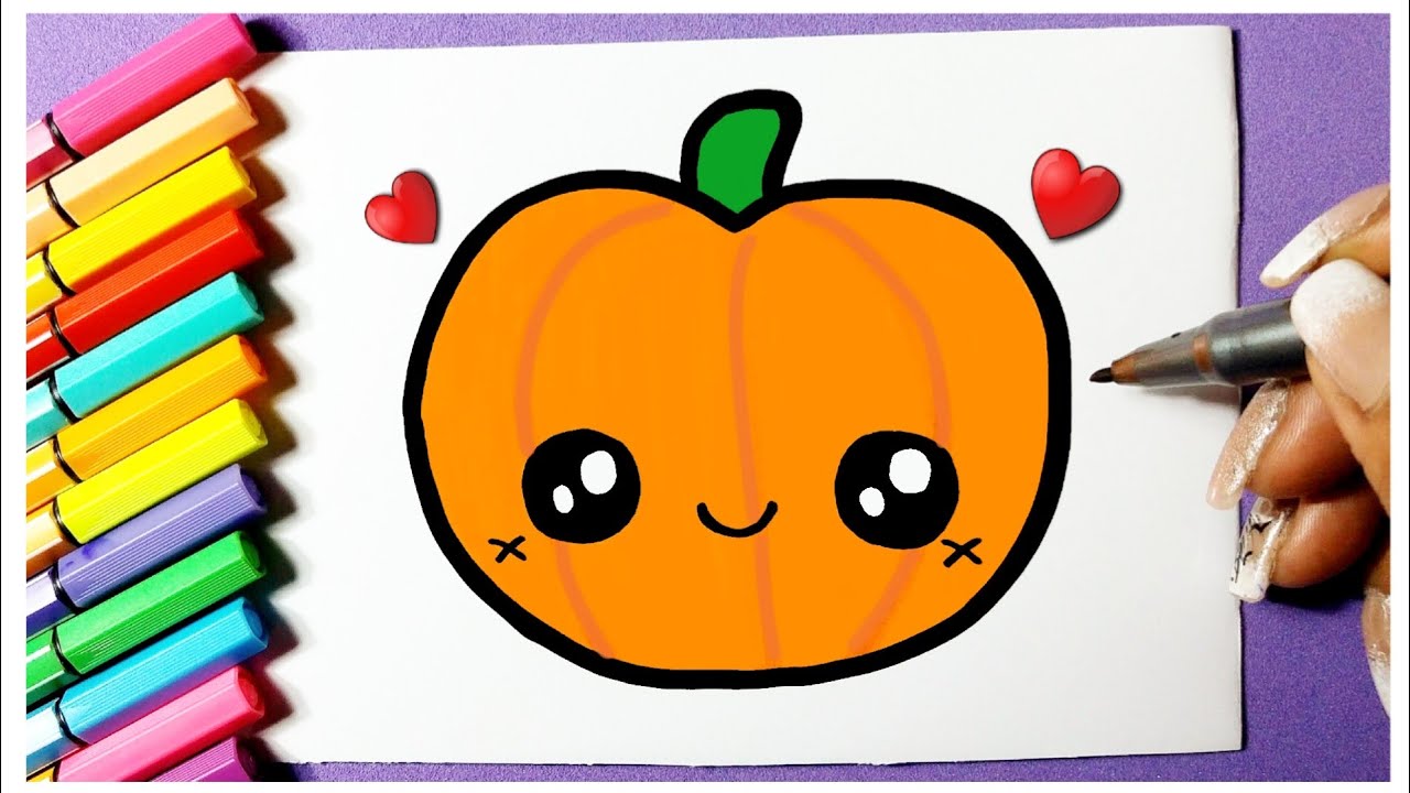 Cómo dibujar calabaza de Halloween ♥ Dibujos Kawaii - Dibujos para dibujar 