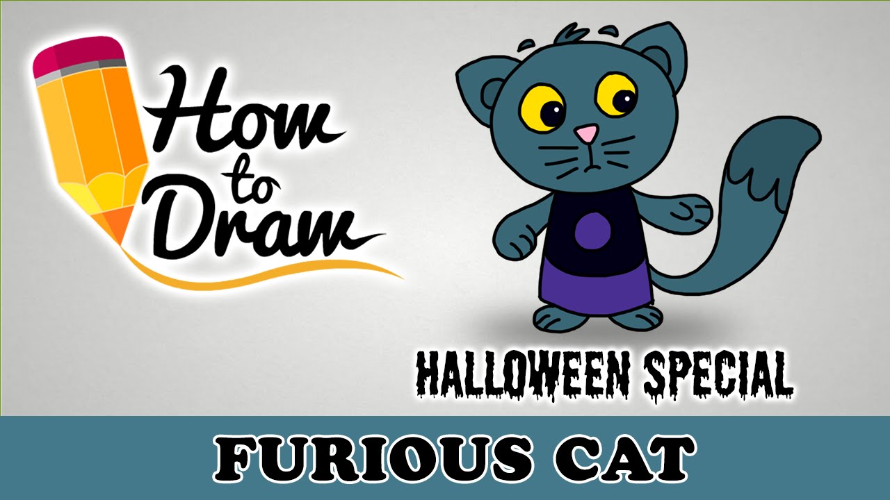 How To Draw A Furious Halloween Cat - Halloween Special - Easy Drawing Lesson With Colouring 