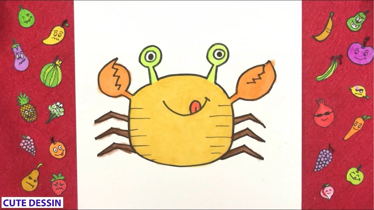 Comment dessiner et colorier un crabe mignon facilement étape par étape 2 – Dessin crabe 