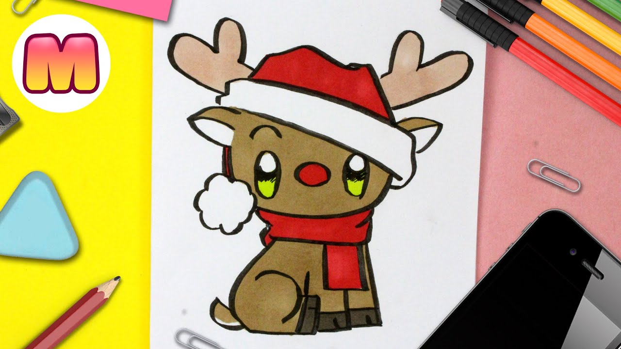 COMO DIBUJAR UN RENO DE NAVIDAD KAWAII – dibujos de navidad faciles - aprender a dibujar paso a paso 