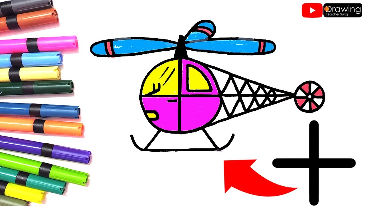 Drawing Helicopter Easy & Step by Step From + Fro KIds ? 