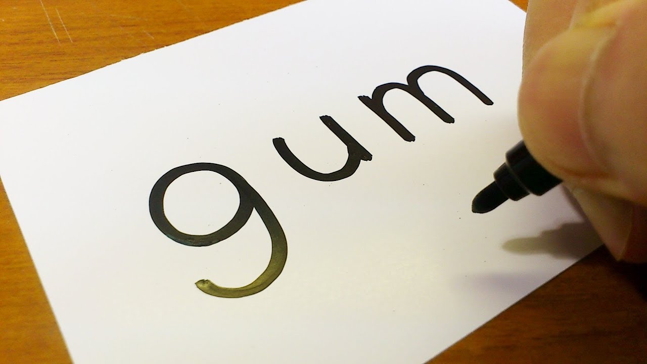 Very Easy ! How to turn words Gum（Bubble Gum）into a Cartoon - How to draw fun doodle 