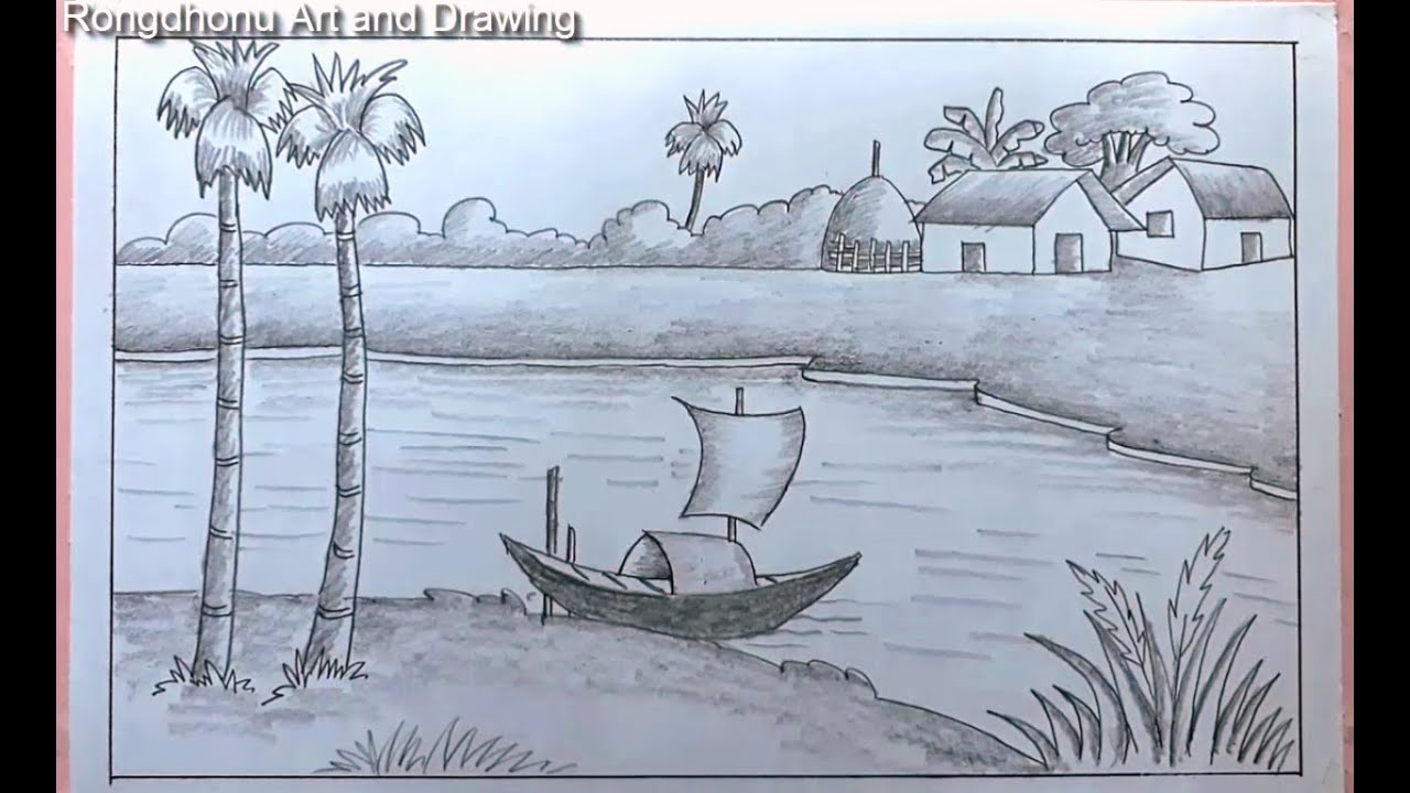 How to Draw A Village Scenery | Scenery Drawing Tutorial (Pencil Shedding) 1