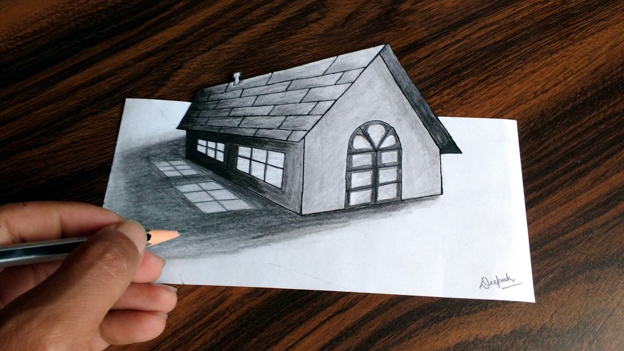Trick Art Drawing 3D Tiny House on paper 