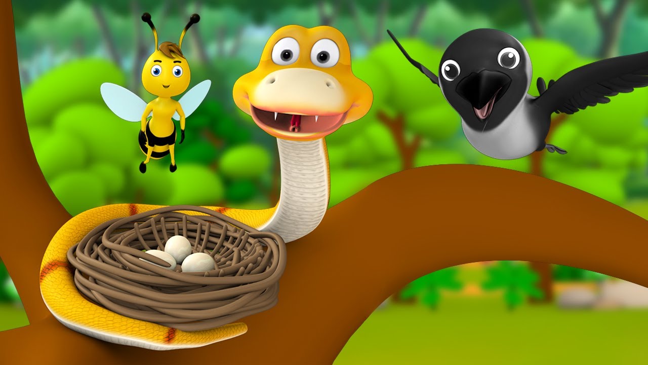 The Crow and Snake Eggs Telugu Story - పాము మరియు కాకి గుడ్లు నీతి కధ 3D Animated Kids Fairy Tales 