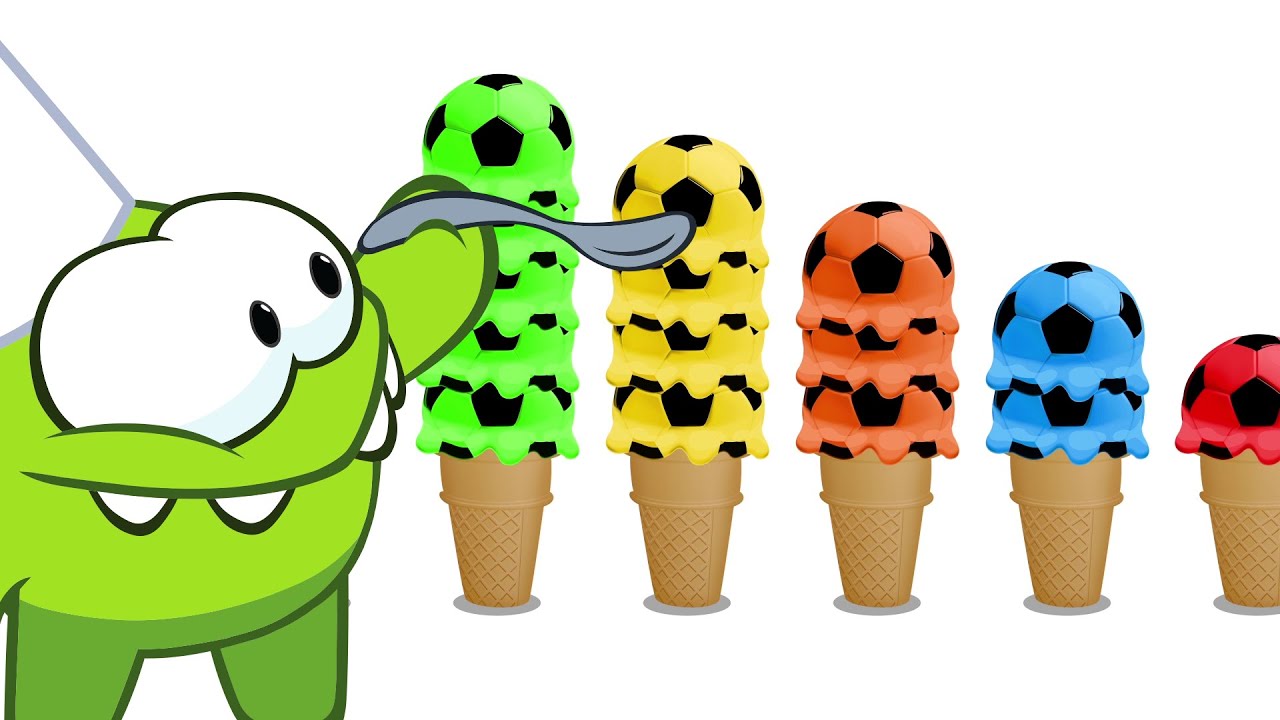 Learn English with Om Nom - Om Nom counts colorful ice cream scoops 