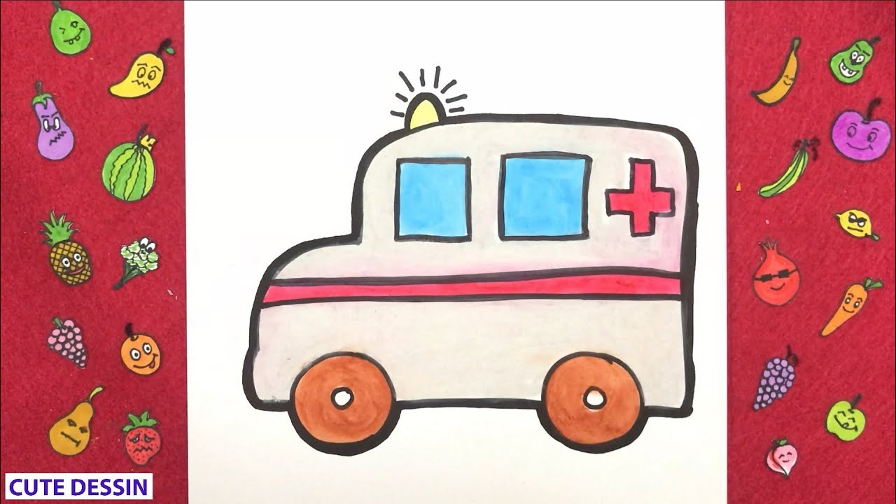 Comment dessiner et colorier une ambulance mignon FACILEMENT étape par étape 1 – Dessin ambulance 