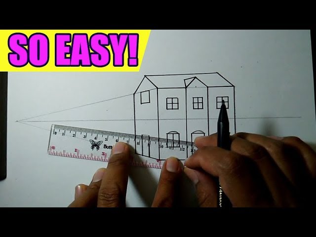 One point perspective drawing easy | House 