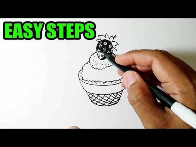 How To Draw Ice Cream Cup With Strawberry Topping Easy Drawing Ideas