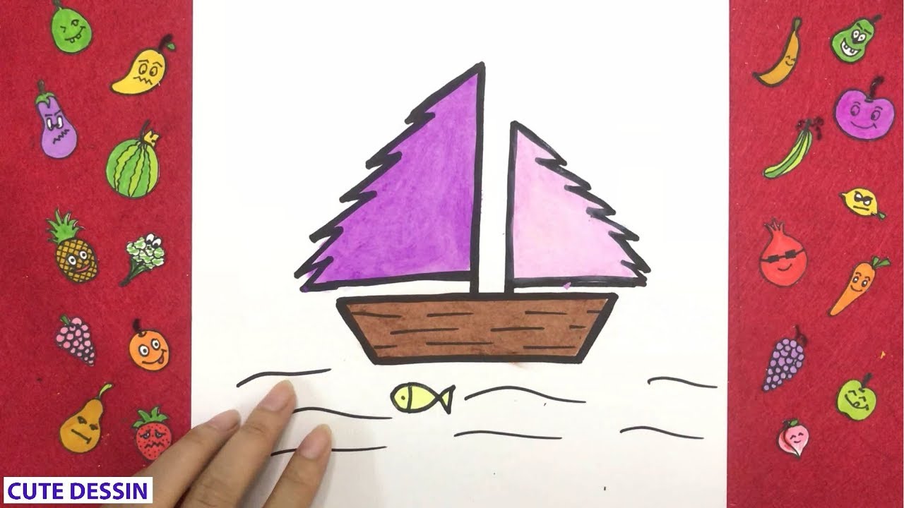 Comment dessiner et colorier un voilier mignon FACILEMENT étape par étape 2 – Dessin voilier 
