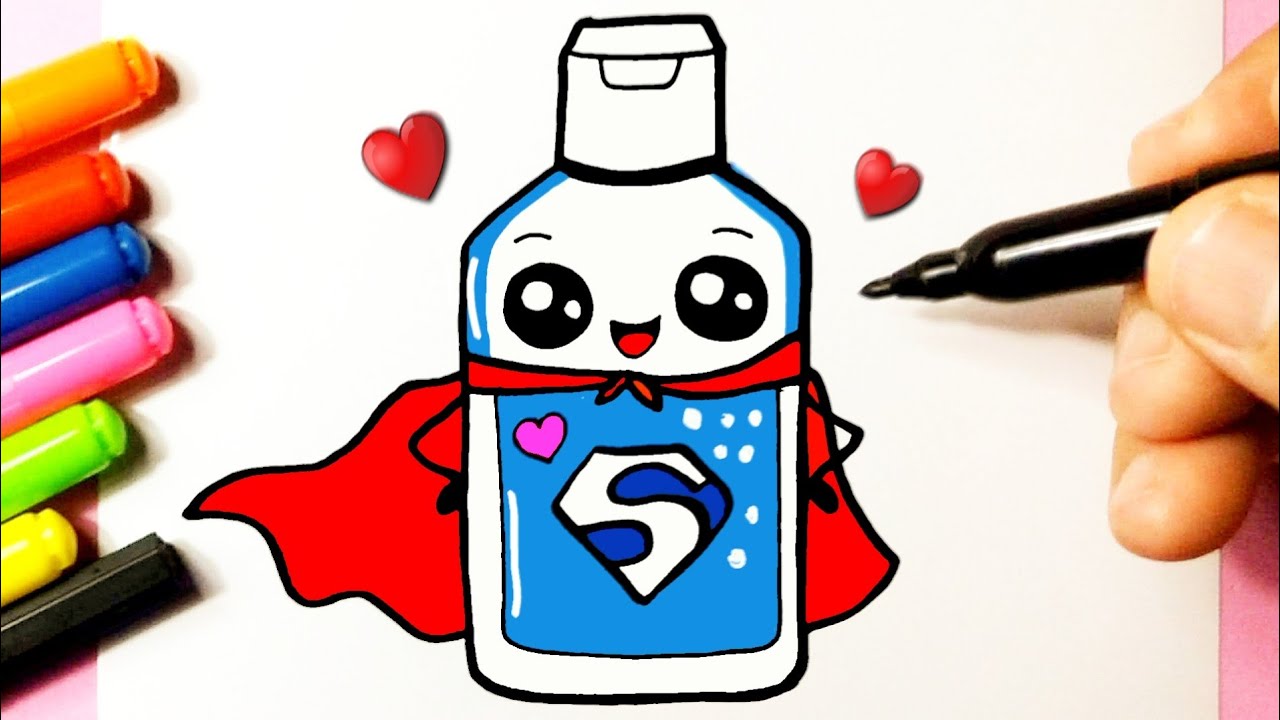 Como desenhar Super Álcool Gel fofo Kawaii ❤ Desenhos Kawaii - Desenhos para Desenhar 