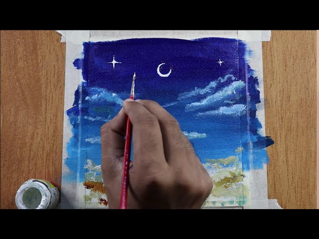 Beautiful Moonlight Painting with Acrylic / easy acrylic painting 