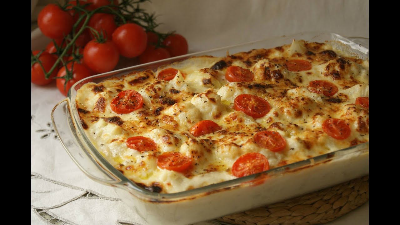 Coliflor gratinada con tomates cherry 