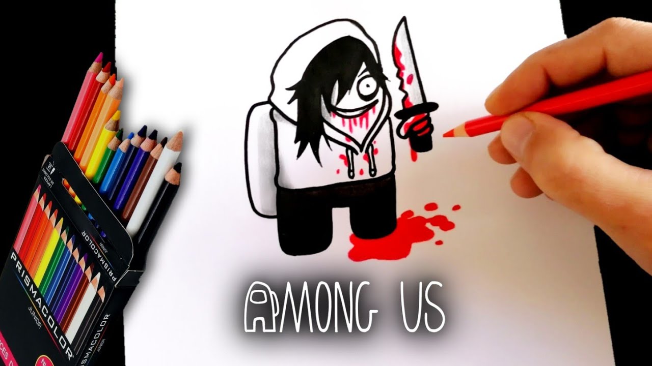 COMO DIBUJAR Y COLOREAR AMONG US JEFF THE KILLER | how to draw among us jeff the killer 