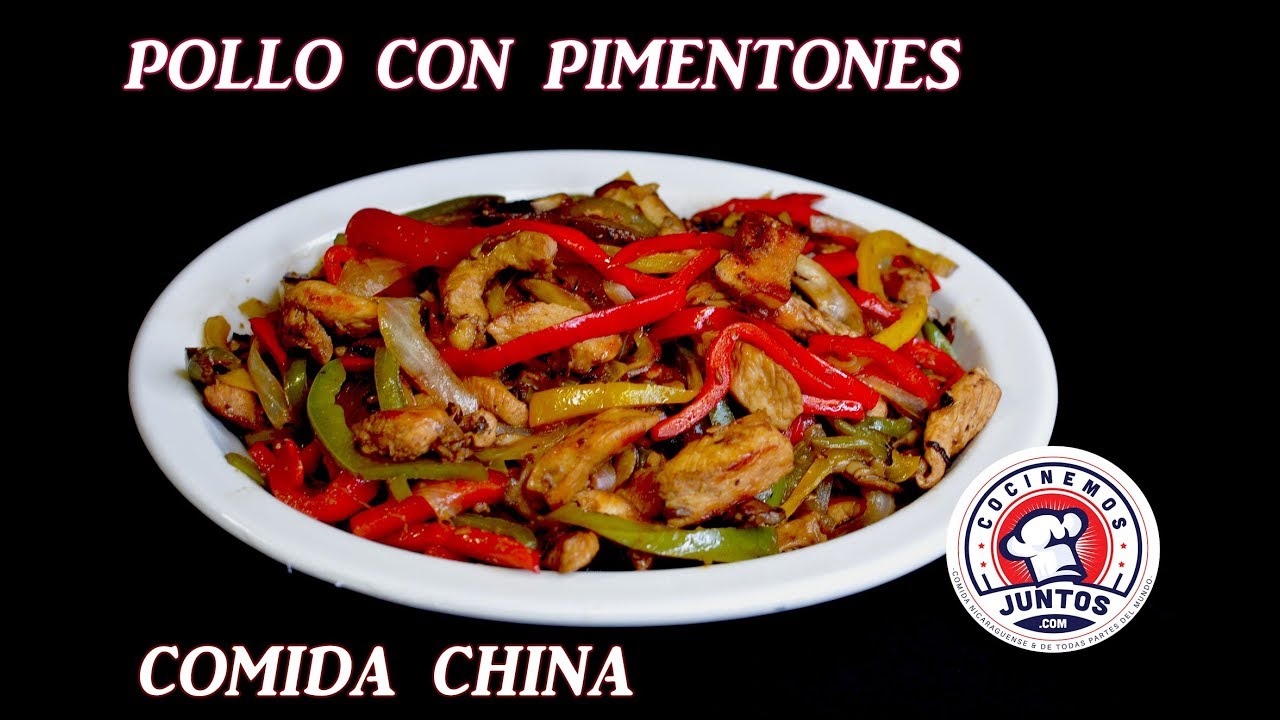 Pollo con pimientos y champiñones - Deliciosa Comida China 