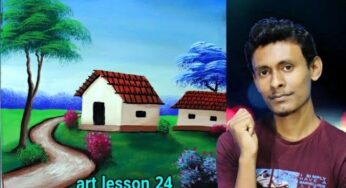 Art lesson 24 || easy village scenery painting with poster color || village scenery drawing painting