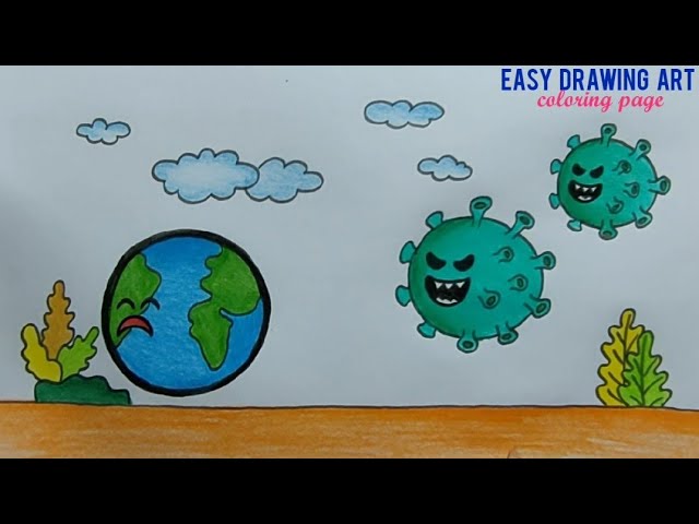 how to draw save earth from corona virus || coronavirus easy drawing || covid-19 poster drawing 