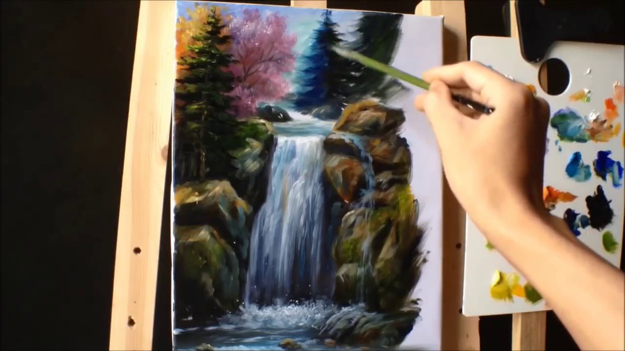 How to Paint Waterfall With Acrylics Lesson 2 ( PART 2) 