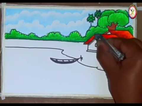How To Draw Easy Scenery Riverside Village Scenery Drawing With Oil Pastels Drawing Of Nature Learn how to draw easy oil pastel pictures using these outlines or print just for coloring. bizimtube creative diy ideas