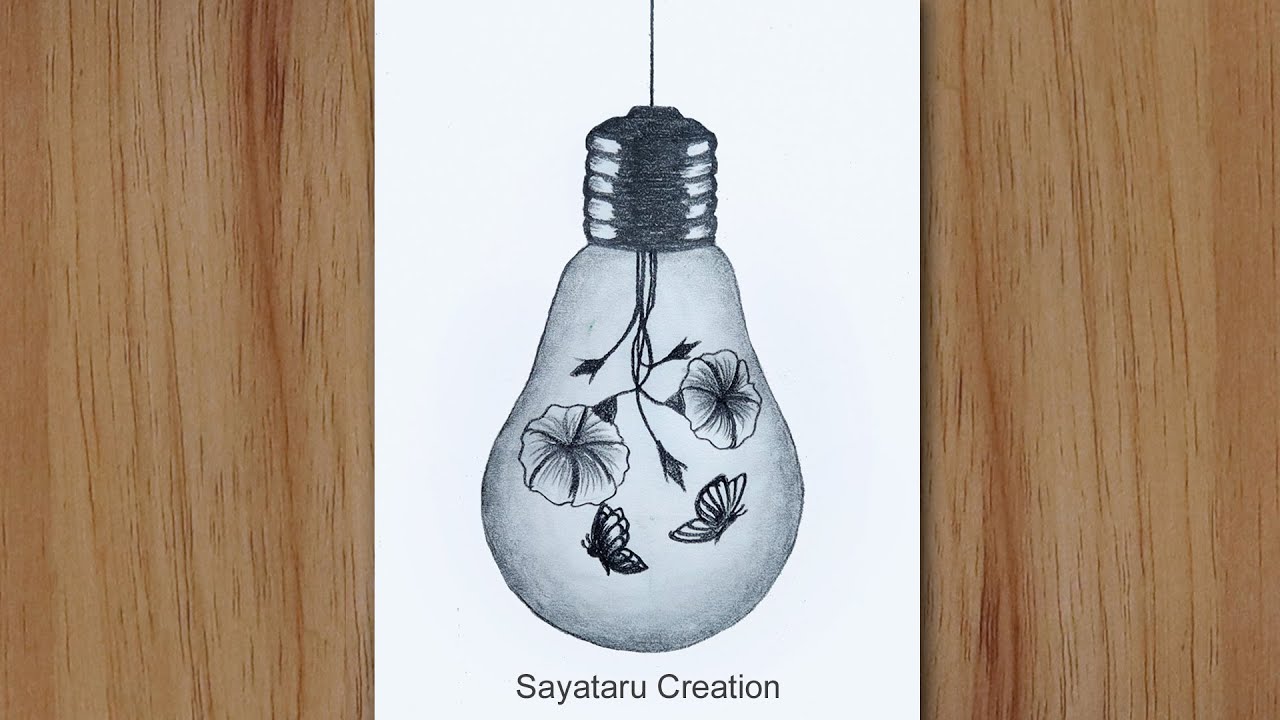 Drawing of nature in a bulb with pencil step by step - Pencil Drawing for beginners 