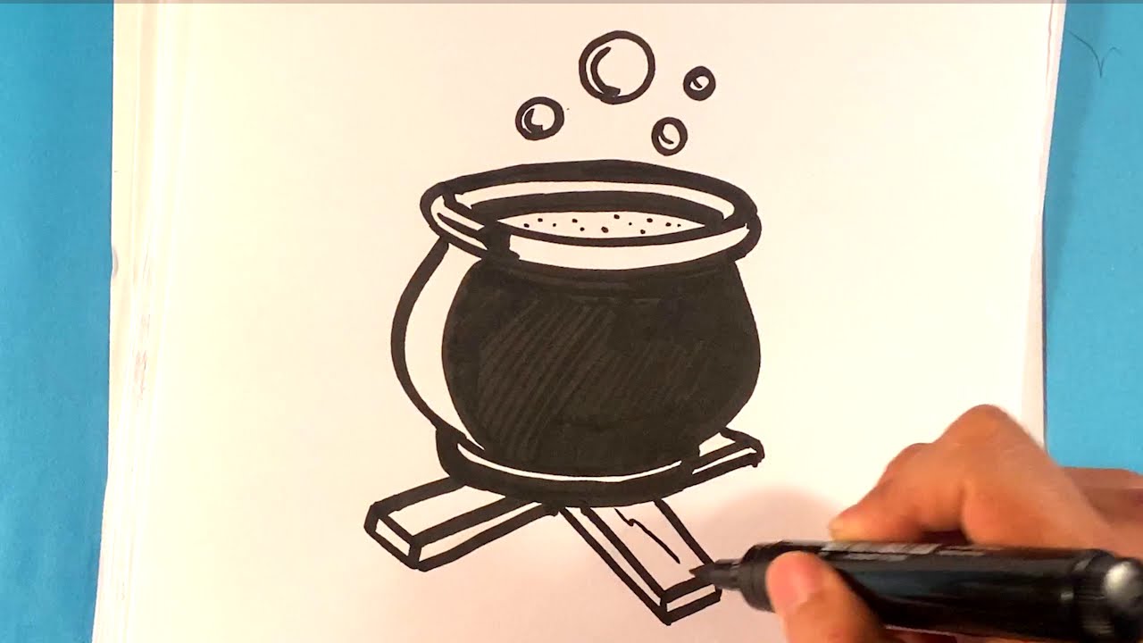 How to Draw a Witch Pot - Halloween Art Lesson 