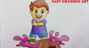 how to draw holi poster | cute boy playing holi drawing