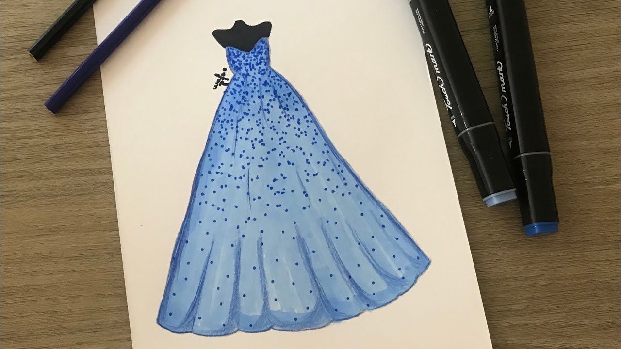 Comment dessiner une robe /How to draw a dress/ Wie zeichnet man ein Kleid 