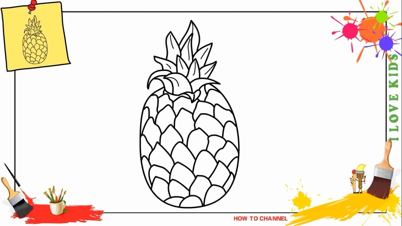 How to draw a pineapple EASY & SLOWLY step by step for kids, beginners 