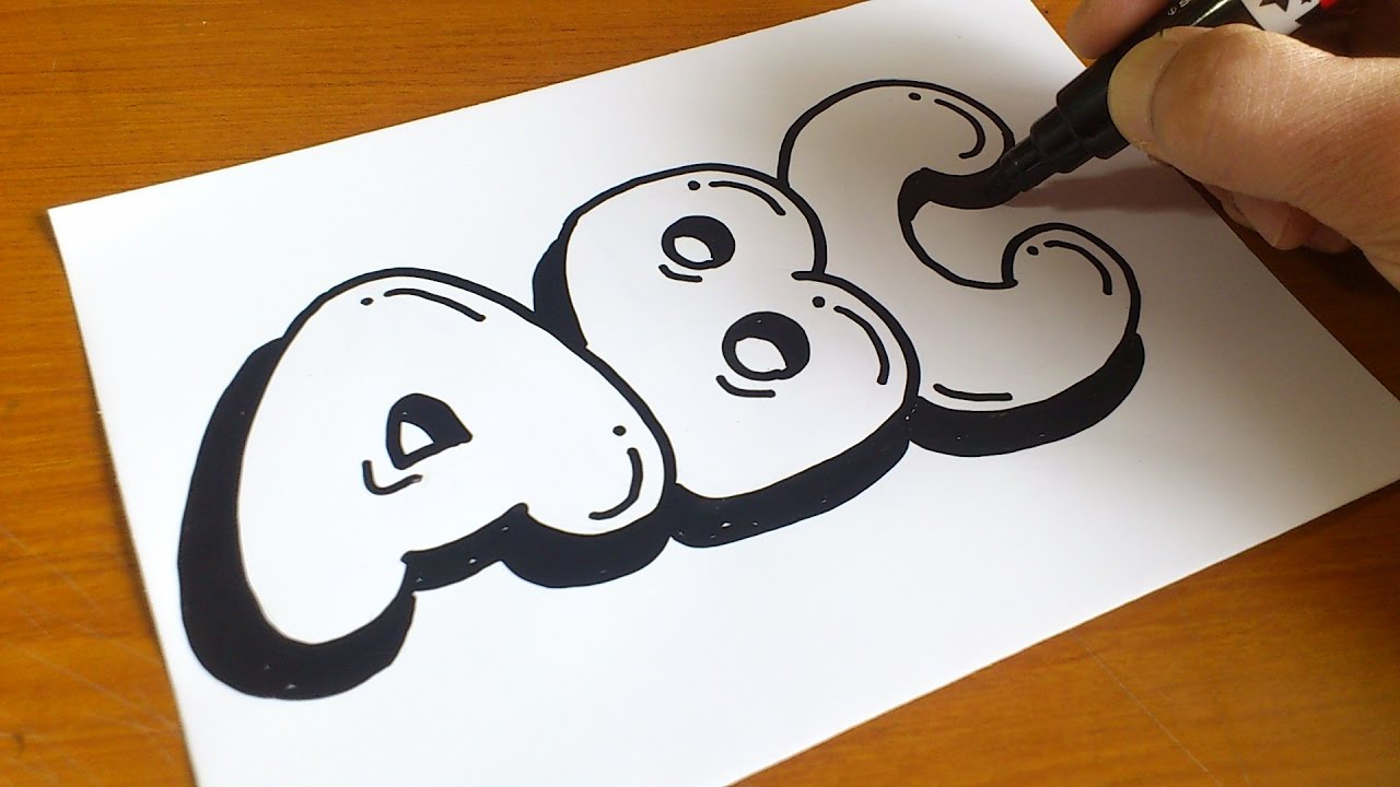 Very Easy ! How to Draw Graffiti Bubble Letters ABC 