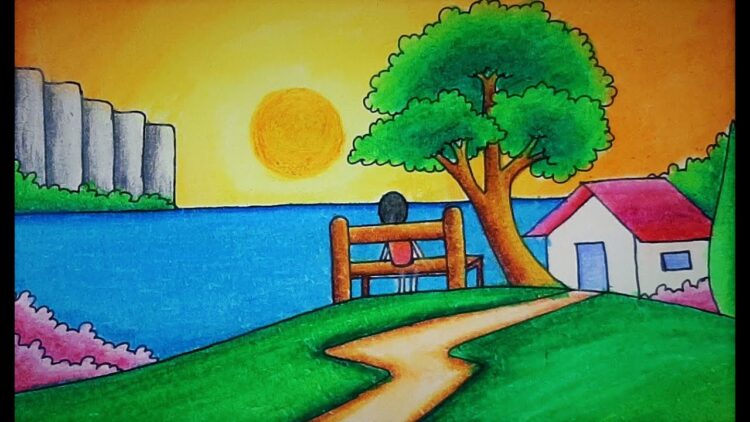 Featured image of post Oil Pastel Waterfall Sunset Scenery Drawing : Hope you enjoy the video.