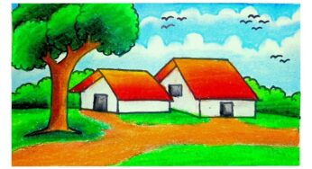 Village drawing || How to draw Easy scenery| Art | Drawing academy