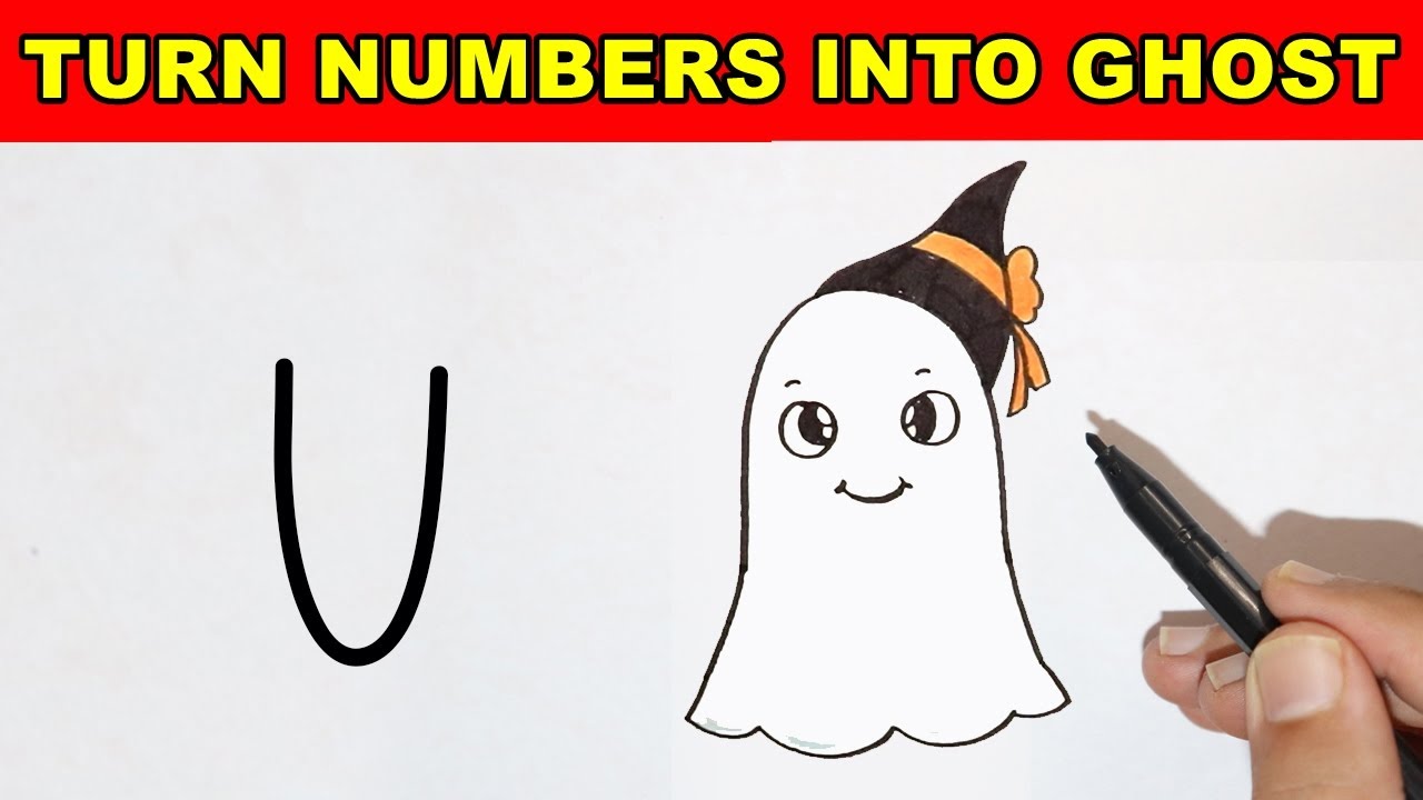 How to draw Ghost with letter U Step by step easy - Halloween Special 