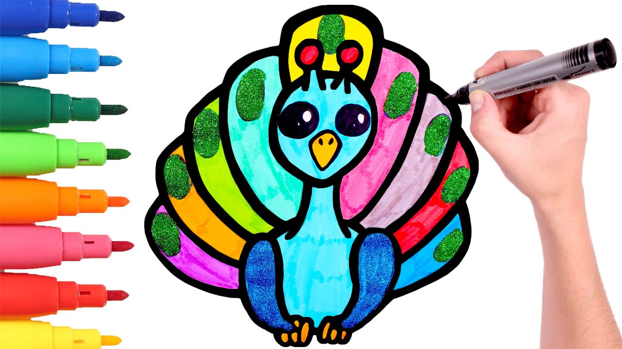 Dibuja y Colorea un PAVO de COLORES ??? Dibujos para niños 