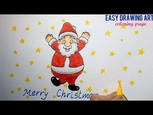 how to draw cute santa claus coloring page || how to make Christmas day greeting card drawing 