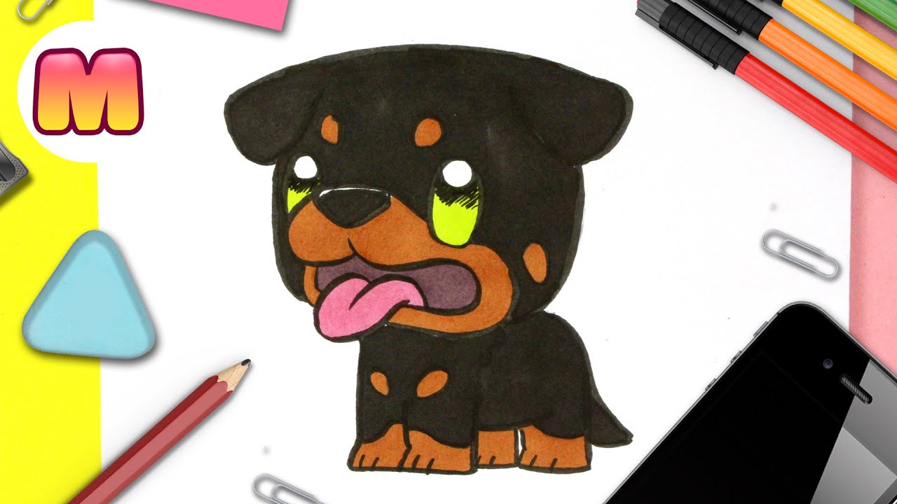 Cómo dibujar un PERRO ROTTWEILER KAWAII paso a paso ❤️ Tu puedes dibujar un perrito muy fácil 